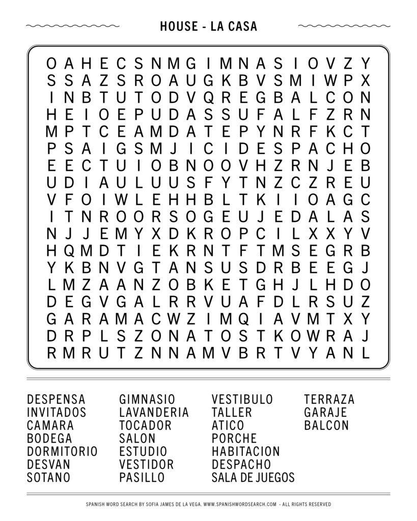 Spanish House Word Search Learn House Vocabulary In Spanish