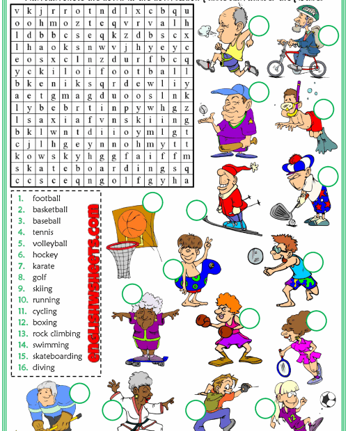 Sports ESL Printable Word Search Puzzle Worksheets For Kids