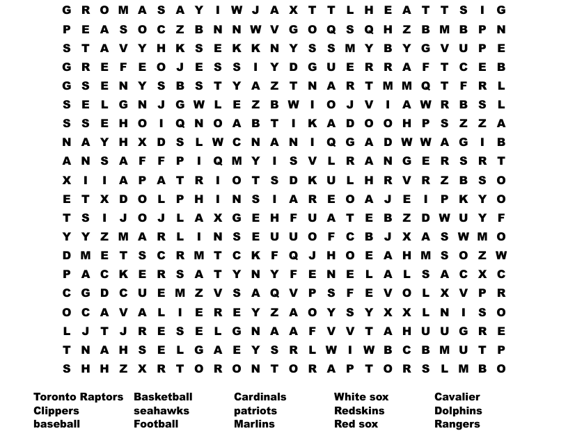 Sports Teams Word Search Printable Word Search Maker