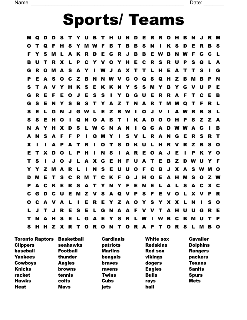 Sports Teams Word Search Printable Word Search Maker