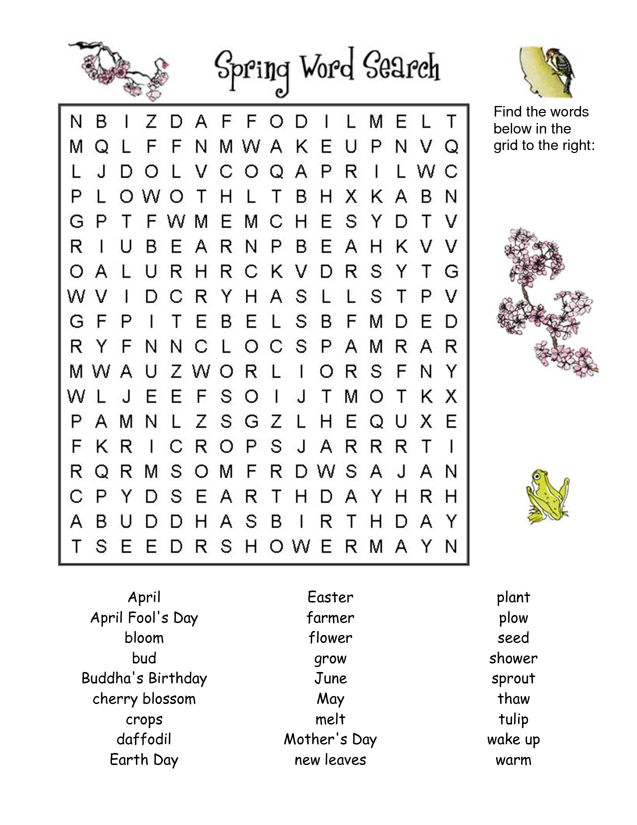 Spring Word Search Best Coloring Pages For Kids Printable Word Search