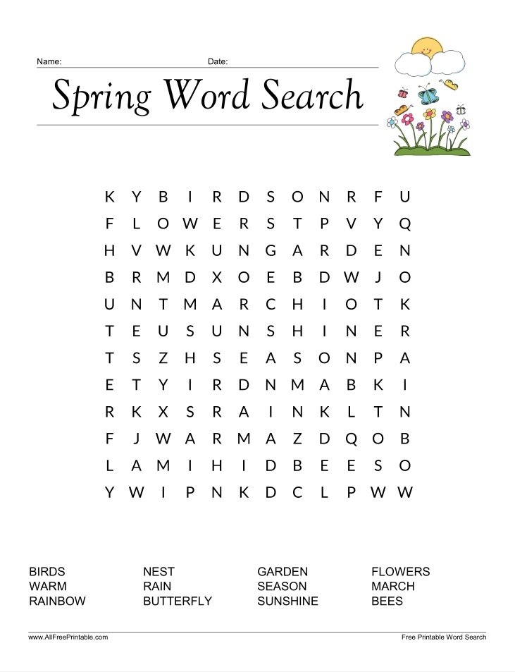 Spring Word Search For Kids Free Printable