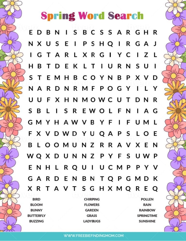 Spring Word Search Free Printable
