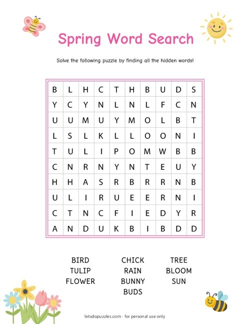 Spring Word Search Printable Kids Word Search Maker