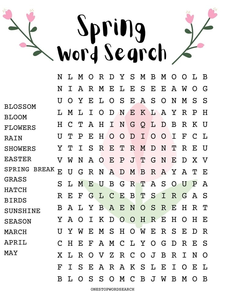 Spring Word Search Puzzle With Answer Sheet Seasonal Games Seasonal  Spring Word Search Puzzle With Answer Sheet Seasonal Games Seasonal