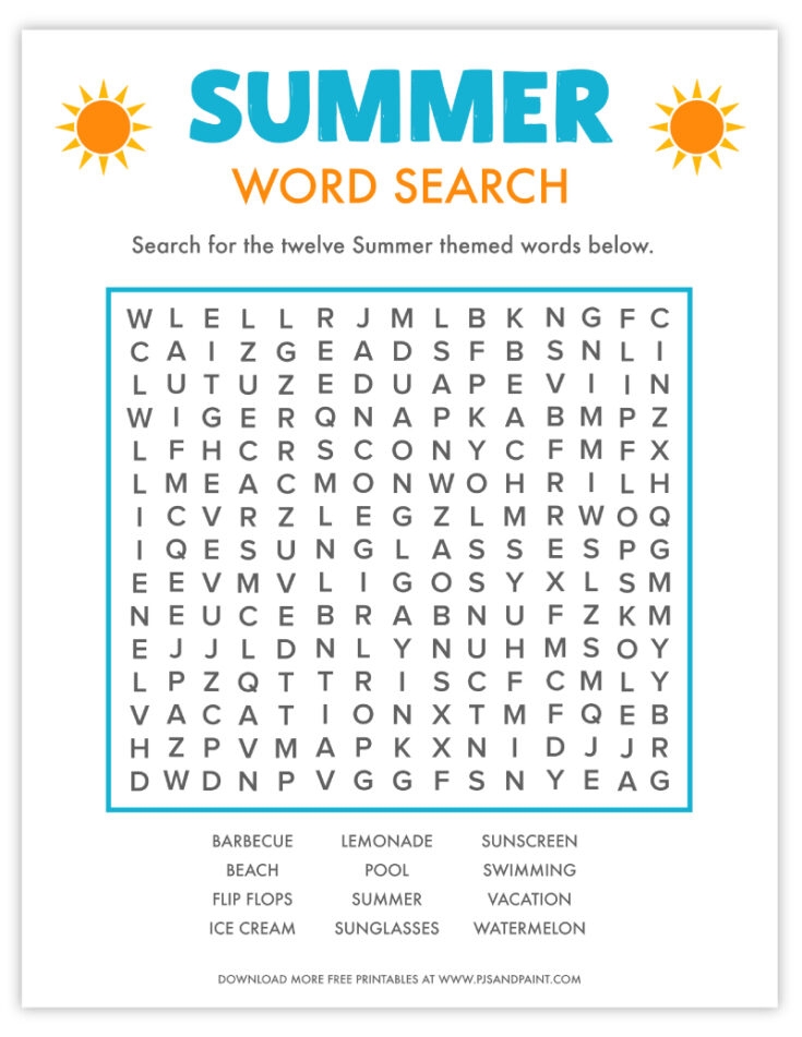 Summer Free Printable Word Searches Summer Free Printable Word Searches