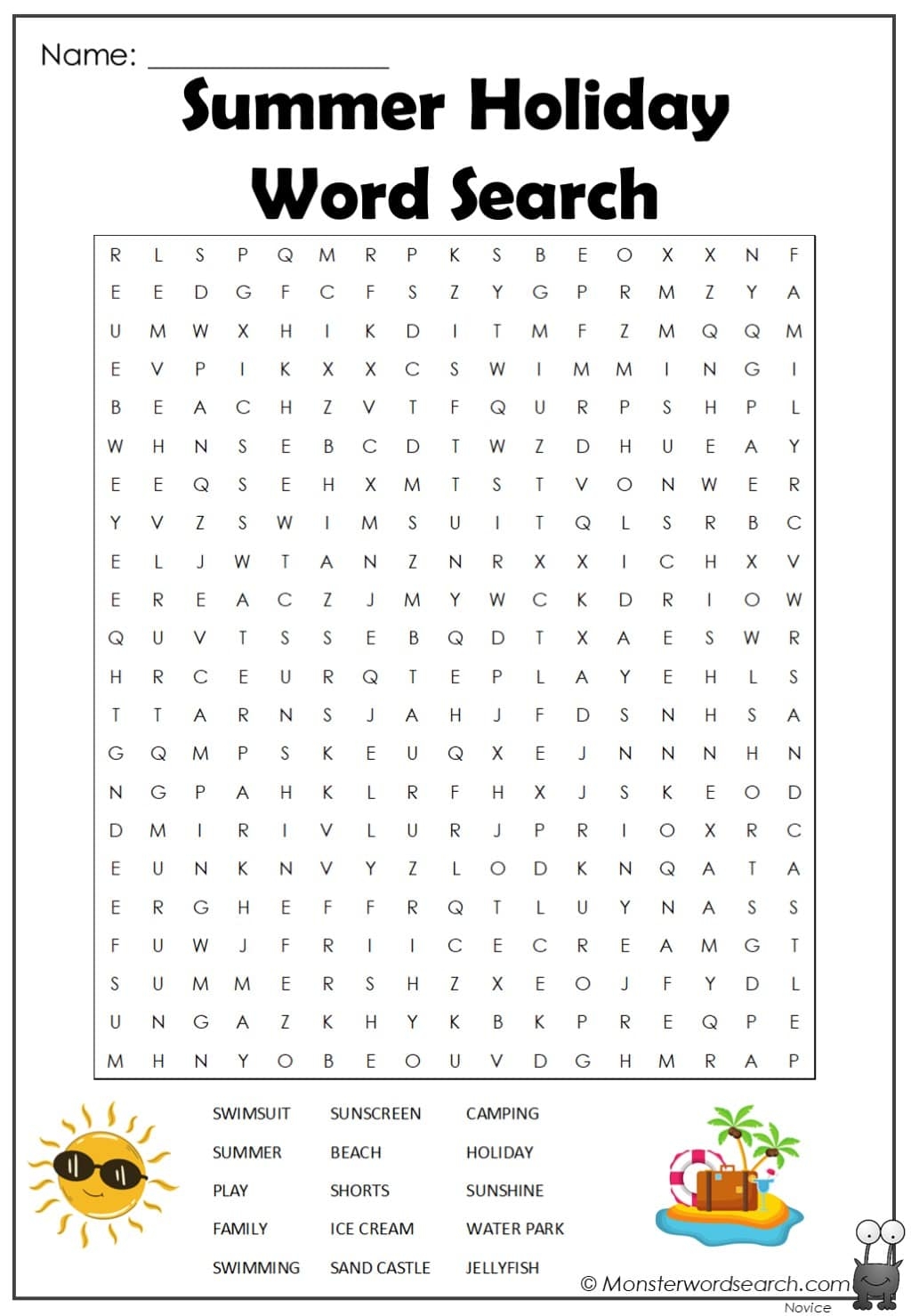 Summer Holiday Word Search Monster Word Search