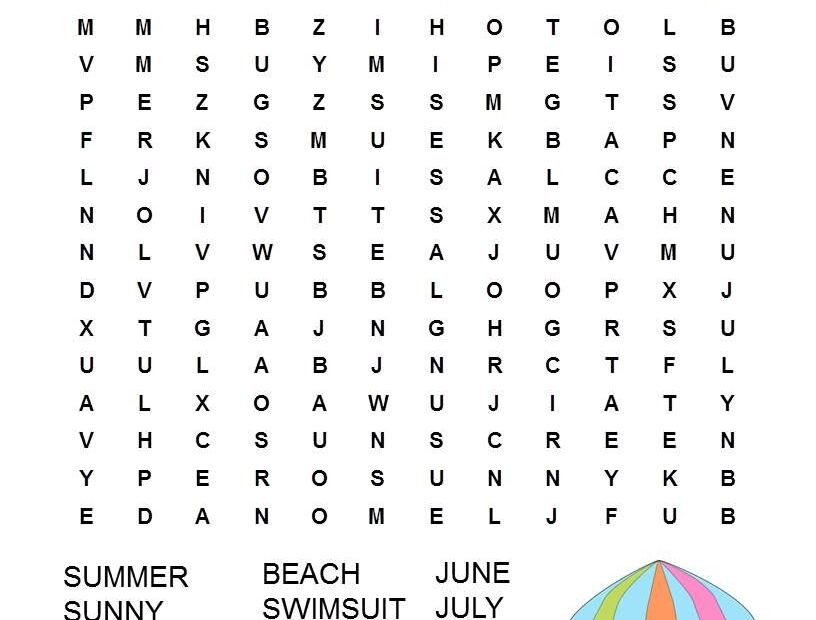 Summer Vacation Wordsearch With Key Summer Vocabulary Word Search