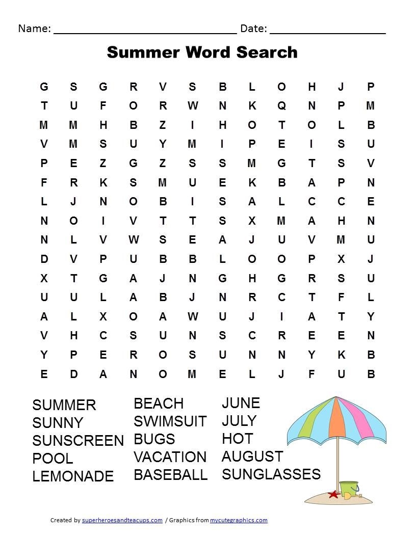 Summer Vacation Wordsearch With Key Summer Vocabulary Word Search 