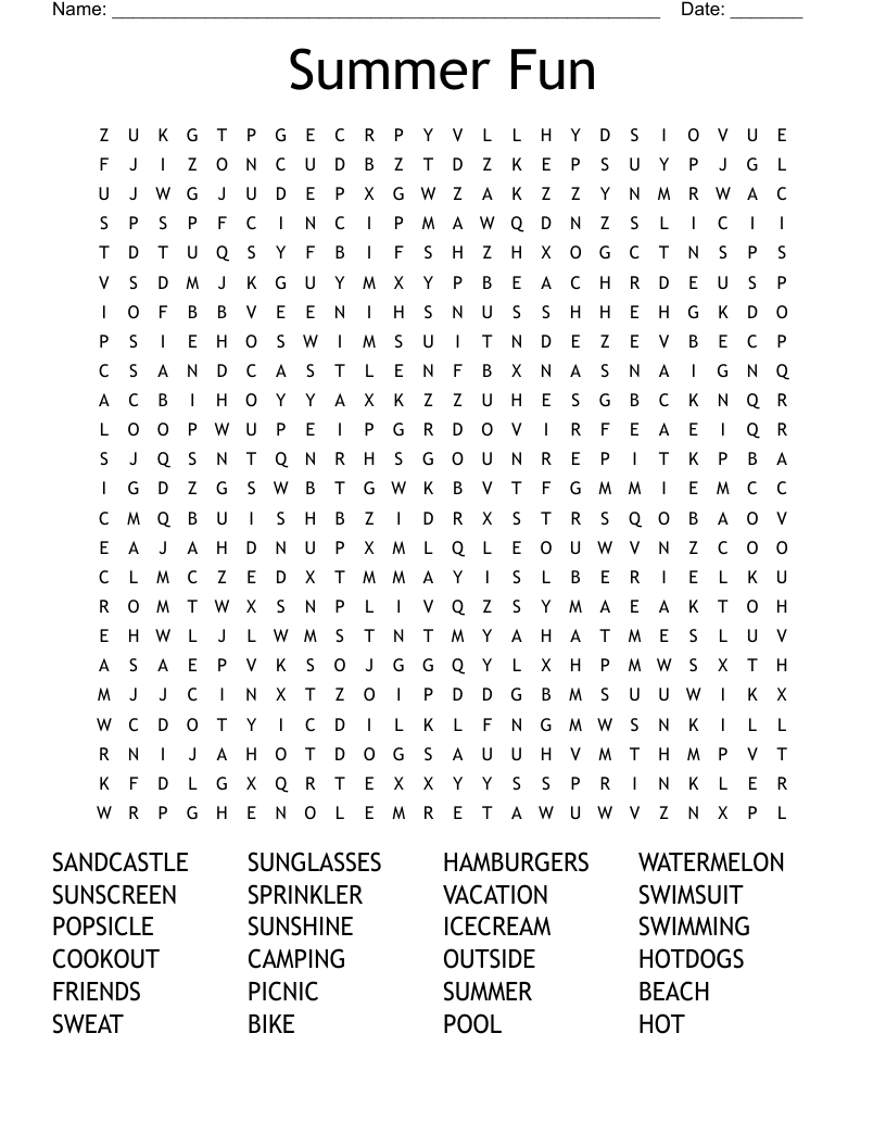 Summer Word Search Pages Printable Summer Word Search Pages Printable