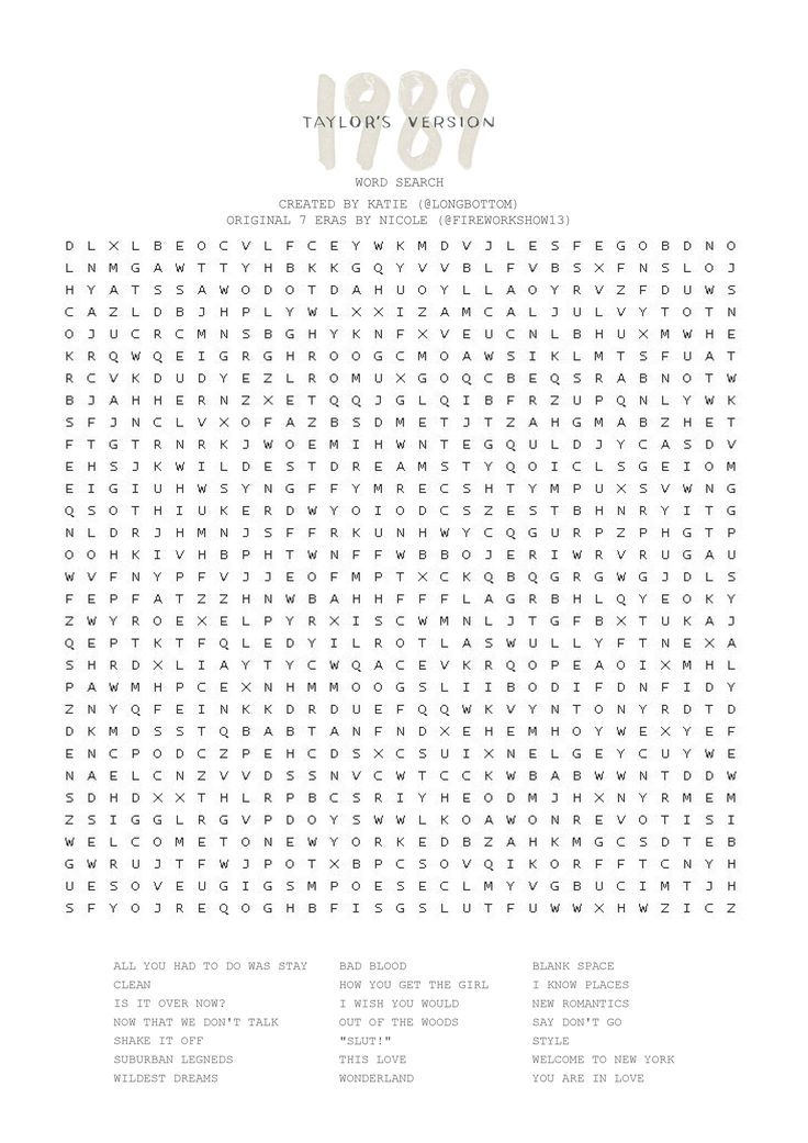 Taylor Swift Era Word Searches Taylor Swift Games Taylor Swift 
