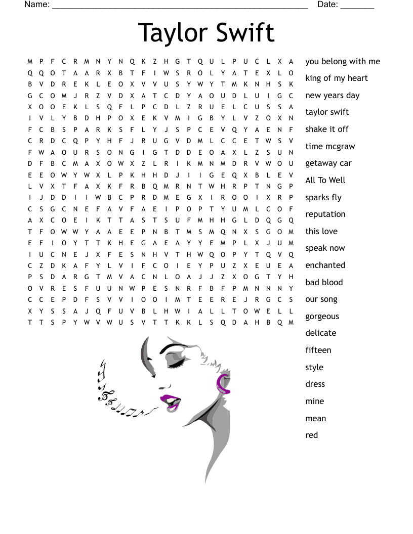 Taylor Swift Word Search Printable Free Free Printable Templates
