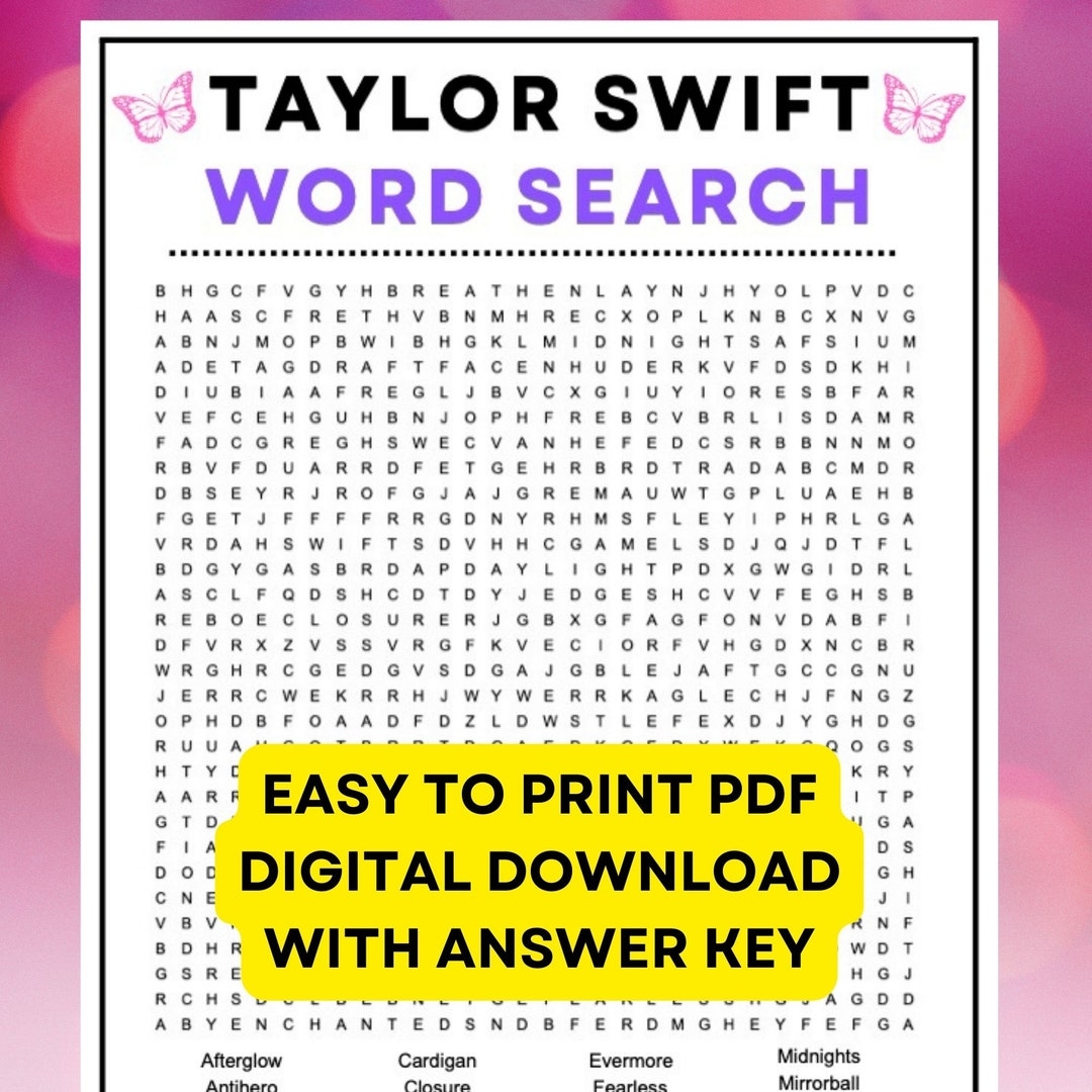 Taylor Swift Word Search Printable Word Search Maker