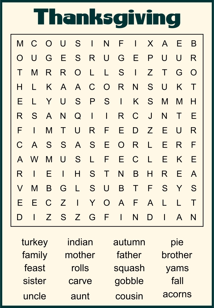 Thanksgiving Printable Word Puzzles