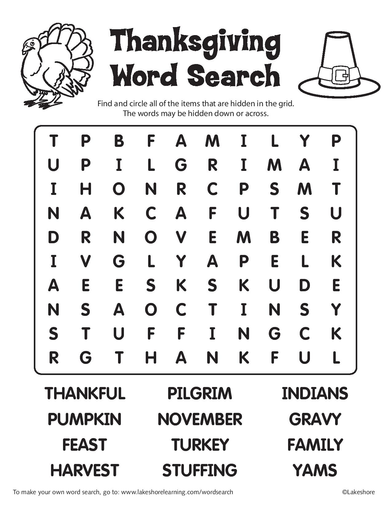 Thanksgiving Word Puzzles Printable