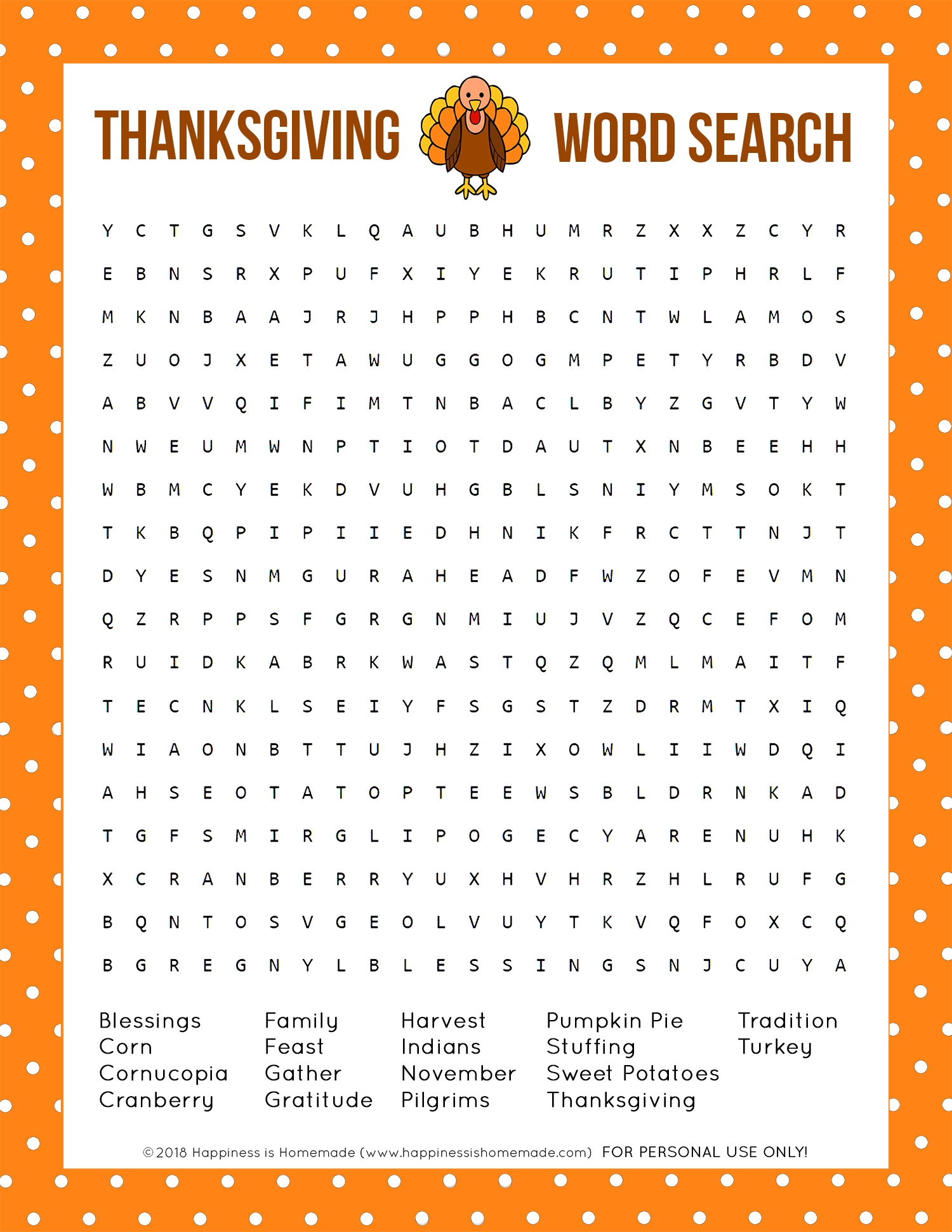 Thanksgiving Word Search Printable Happiness Is Homemade Word 