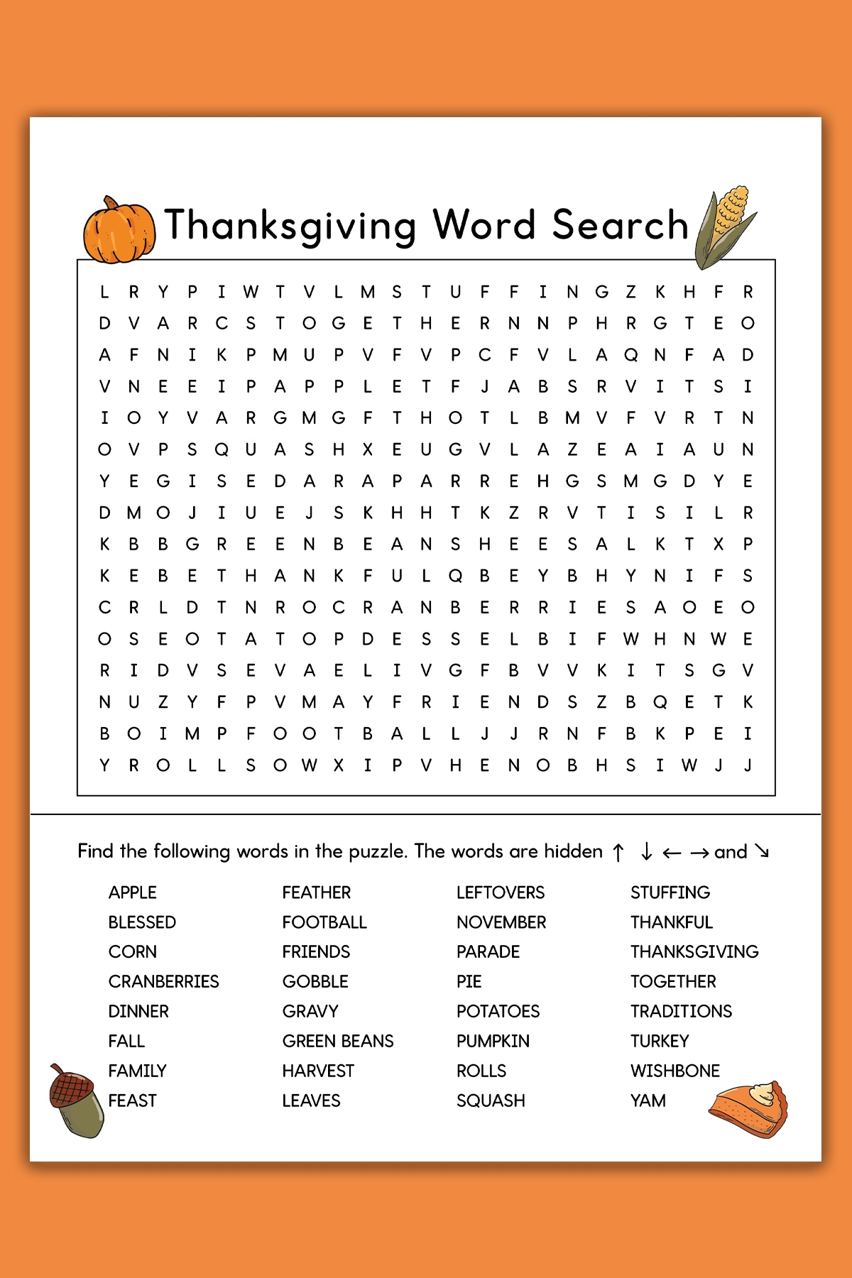 Thanksgiving Word Search Printable Set 3 Varying Levels Of Difficulty  Thanksgiving Word Search Printable Set 3 Varying Levels Of Difficulty