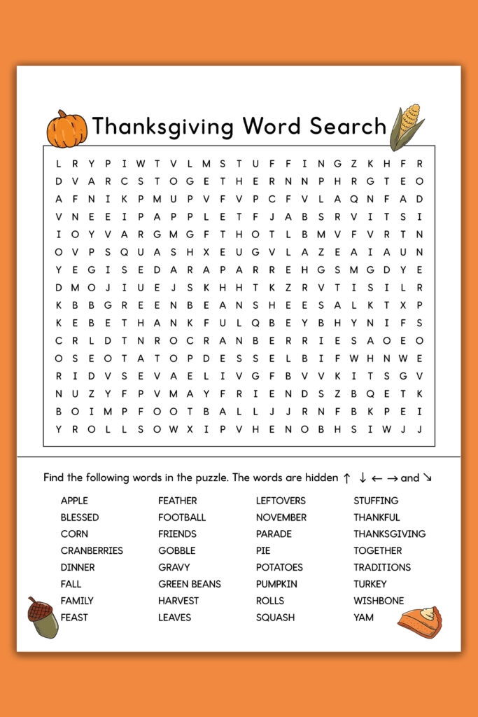 Thanksgiving Word Search Printable Set 3 Varying Levels Of Difficulty 