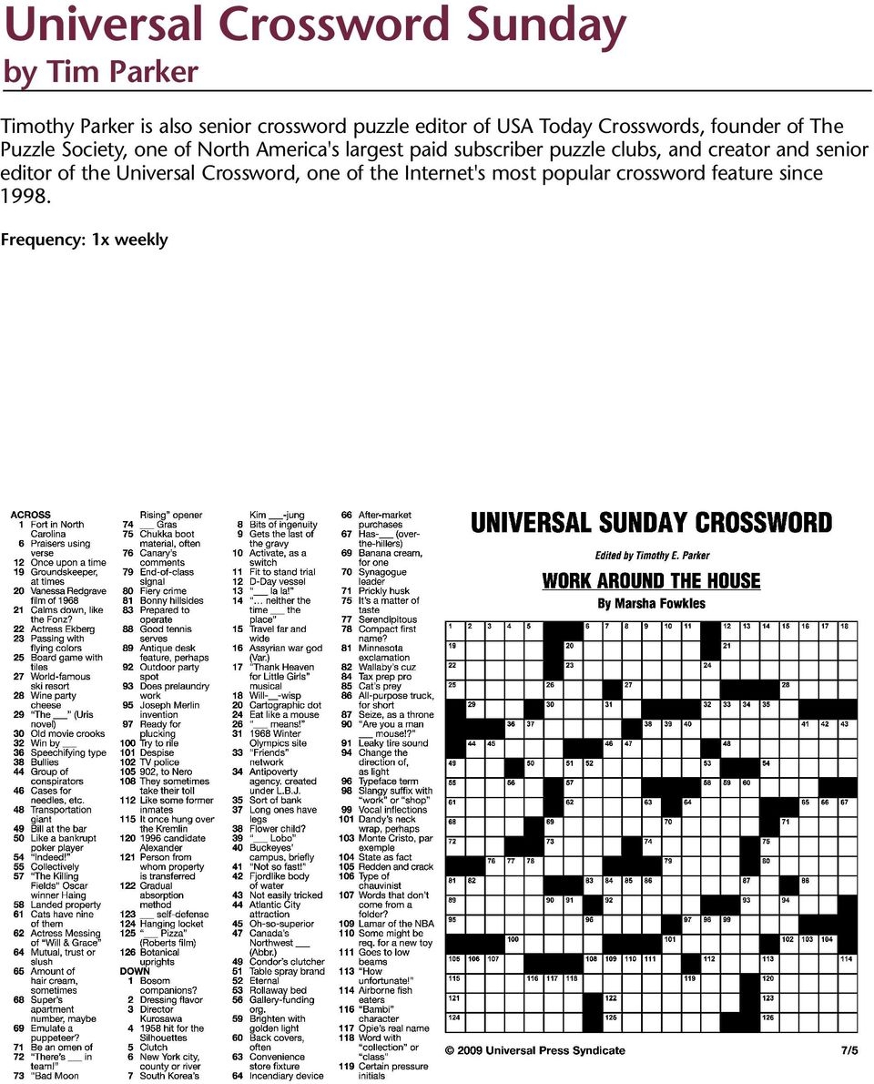 Universal Crossword Puzzle Printable