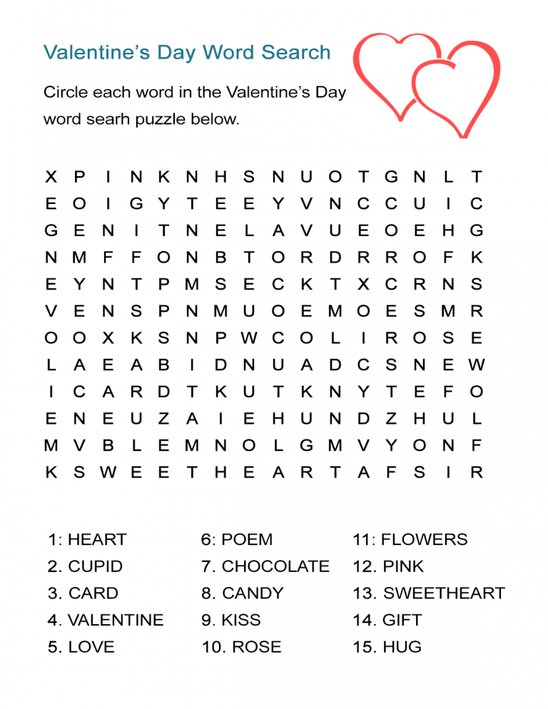Valentine 39 s Day Word Search Puzzle ALL ESL
