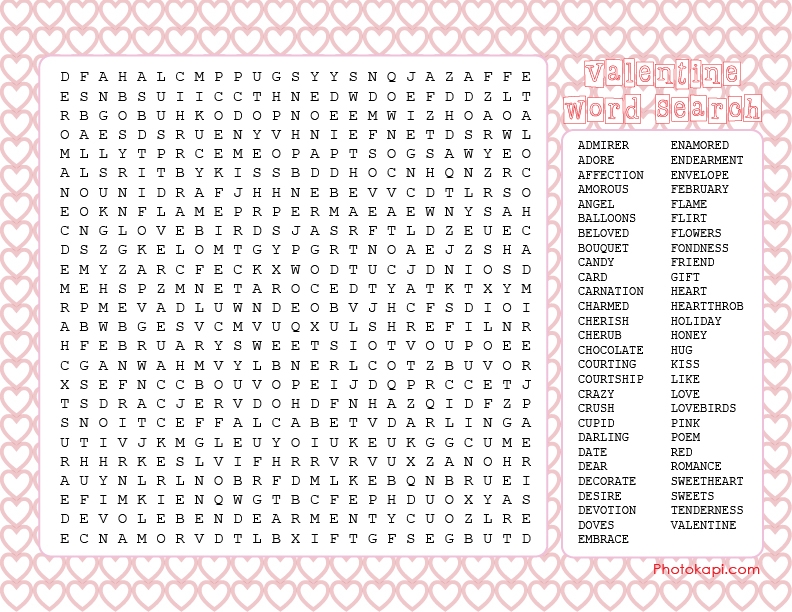 Valentine Day Word Search Printable