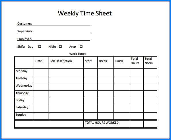 Weekly Timesheet Template Word Sample Templateral