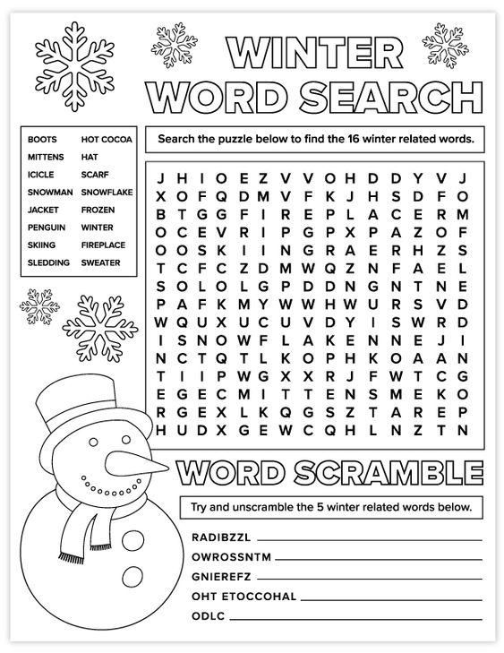 Winter Printable Word Search Dev onallcylinders