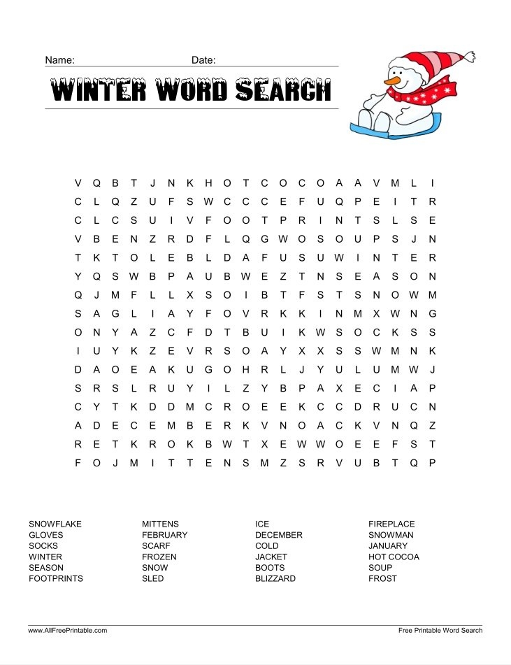 Winter Word Search Free Printable Winter Word Search Free Printable