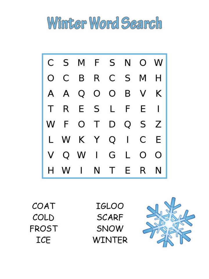 Winter Word Search Puzzles Printable Educational Printable Worksheets