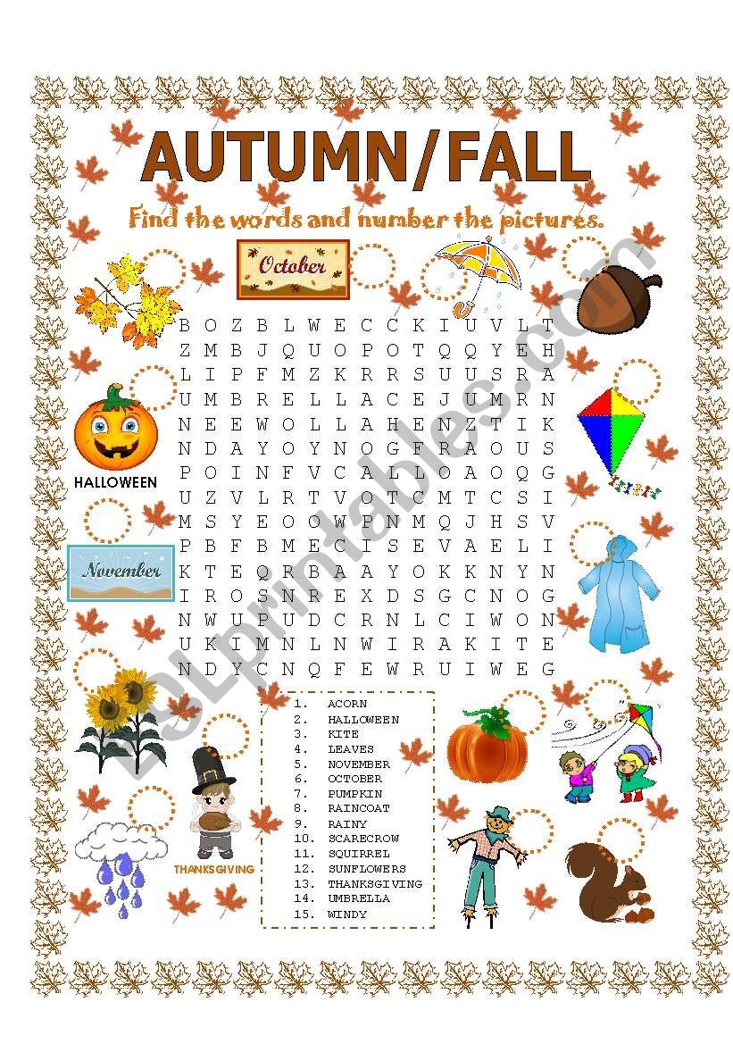 WORD SEARCH AUTUMN FALL ESL Worksheet By Lupiscasu WORD SEARCH AUTUMN FALL ESL Worksheet By Lupiscasu