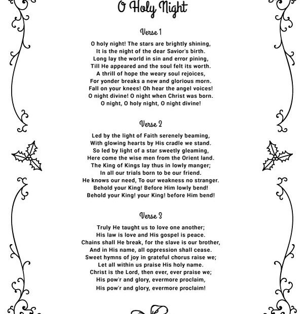 Words To O Holy Night Printable Hugh B Wright