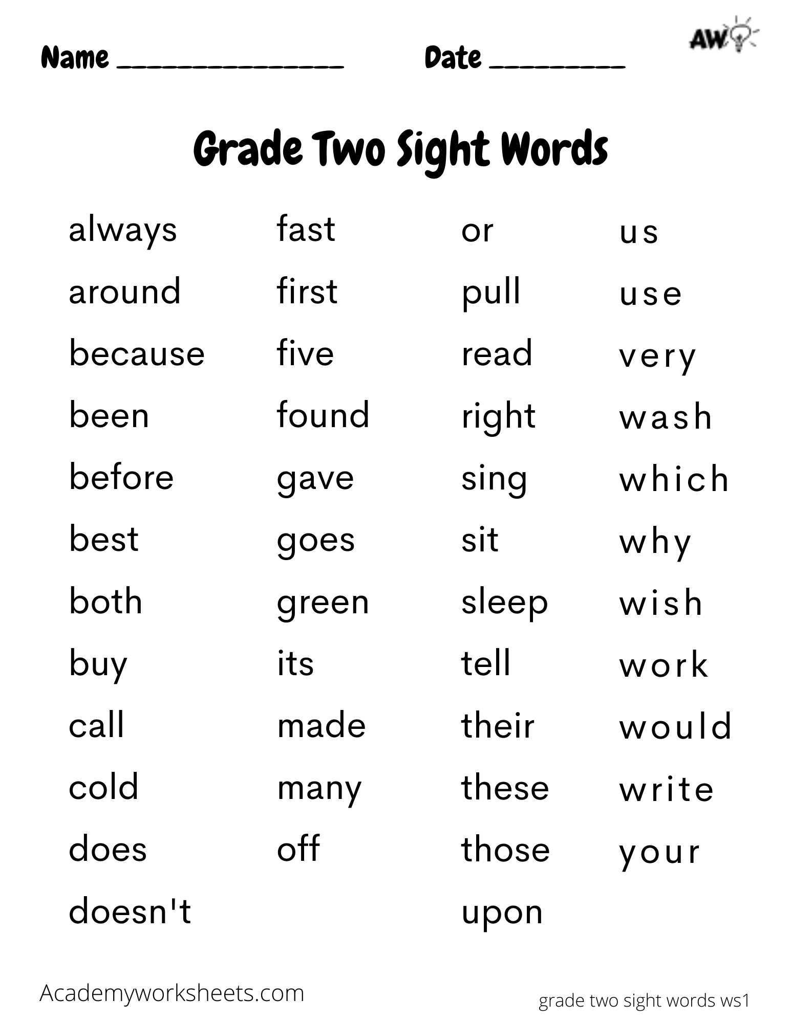 Writing Sight Words Printable Writing Sight Words Printable